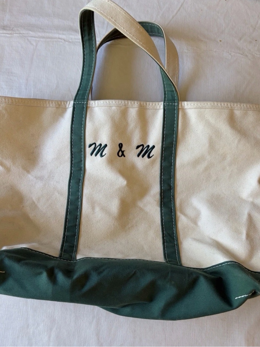Vintage LL Bean m and m monogrammed Canvas Tote Bag with zip closure